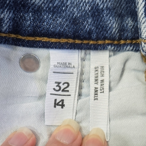 LOFT High Waist Skinny Ankle Jeans Distressed Frayed Raw Hem Stretch, Size 32 - Picture 9 of 11